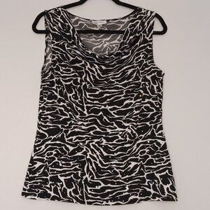 Women's Tahari Zebra Print Sequin Cowl Neck Blouse Size Medium